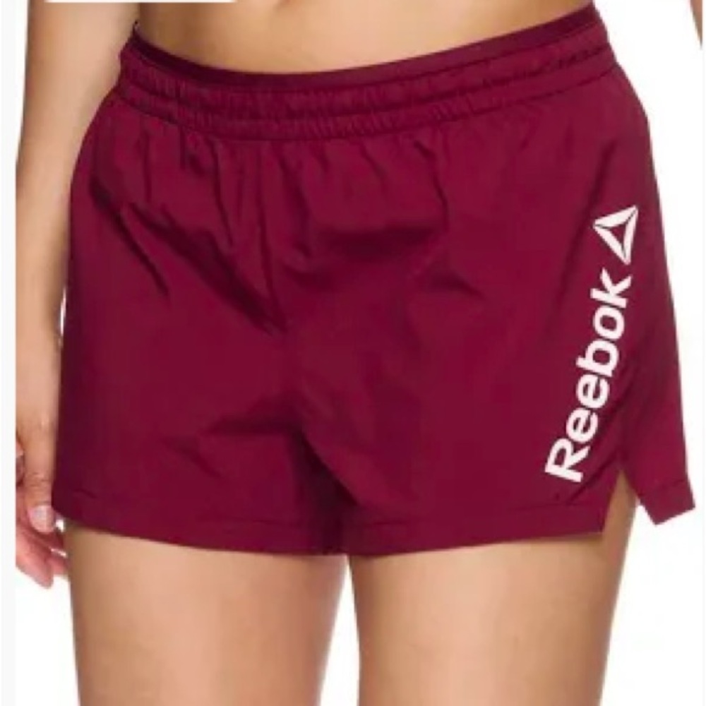 Reebok athletic running shorts burgundy elastic waistband New